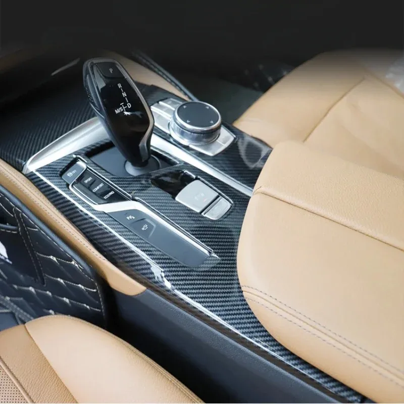 For BMW 5 Series G30 2018-2023 ABS Carbon Fiber Car Center Console Gear Shift Panel Cover Trim Interior Car Accessories