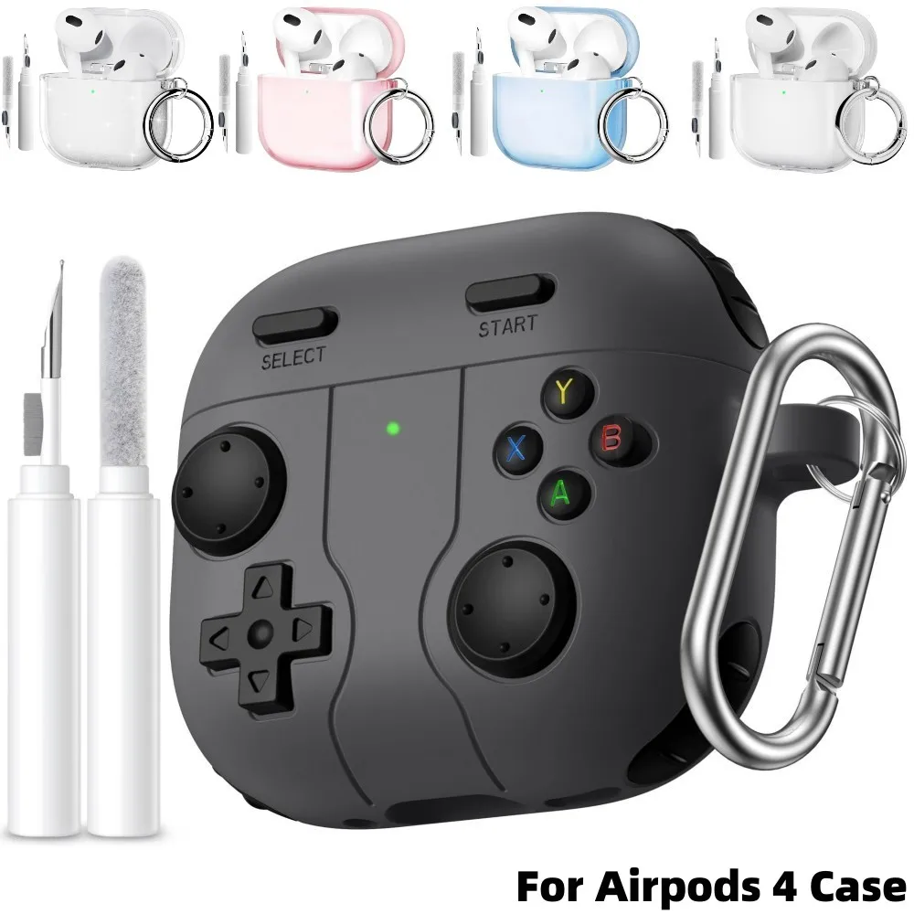 Funda de juego para AirPods 4, funda con Kit de limpieza y llavero, bonita y divertida funda protectora de silicona suave a prueba de golpes para AirPods 4