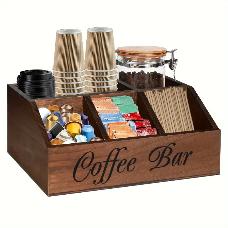 1pcs Solid Wood Compartment Storage Box for Desktop Coffee & Snacks Multifunctional Kitchen Spice Organizer Storage Box