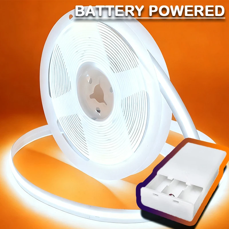 

3AA Battery Powered 5V COB LED Strip Lights Flexible Ribbon Tape for Bedroom Kitchen Party Decor