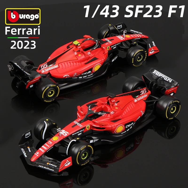 Bburago 1:43 Ferrari SF23 F1 Car Model 2023 Formula Racing 16# Charles Leclerc 55# Carlos Sainz Diecast Vehicles Toy Collection