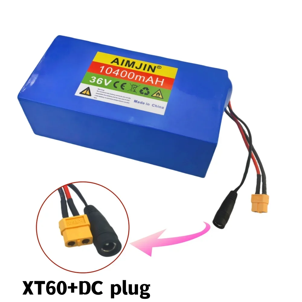 100%Original 36V 10S4P 10400mAh 500W High-Capacity Lithium-Ion Battery Pack – BMS & Plug Optional