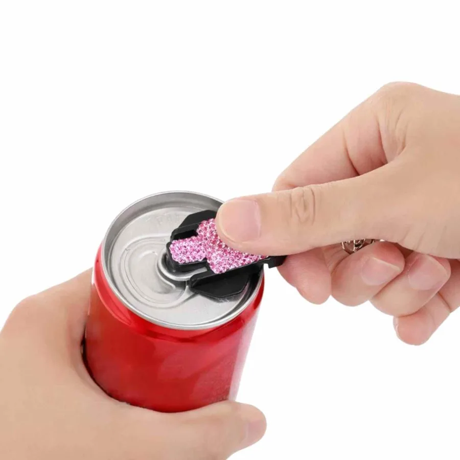 2 in 1 Bottle Opener Keychain Bling Creative Rhinestone Beverage Bottle Opener Tool Small Portable Easy Grip Camping Home Use