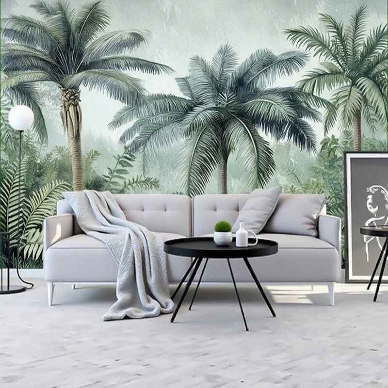 Original Nordic hand-painted tropical plant background wall for living room TV background wall painting