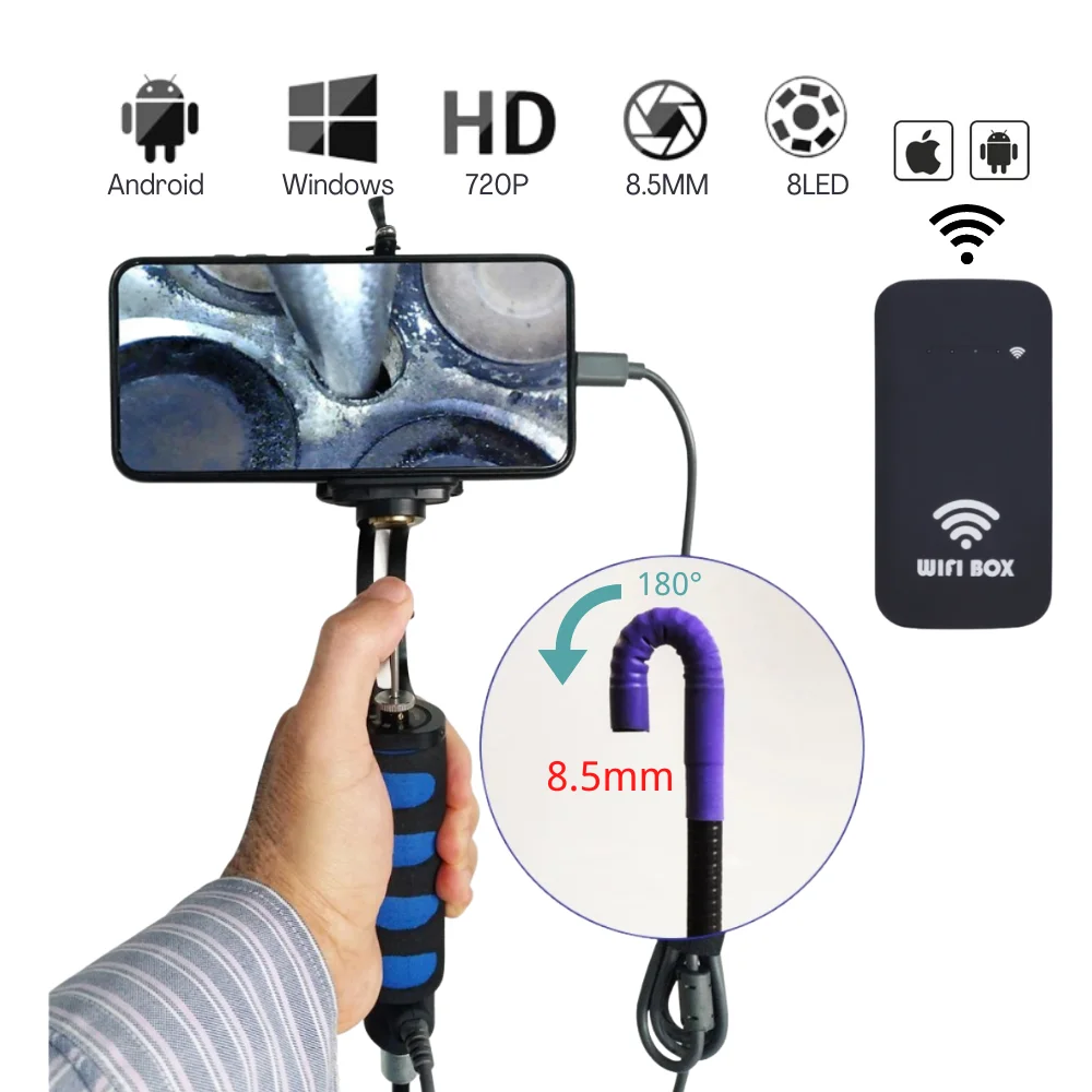 

180º Rotatable Industrial Endoscope Camera Control Steering Automotive Pipe Inspection Borescope A800-3 with WIFI Box for Iphone