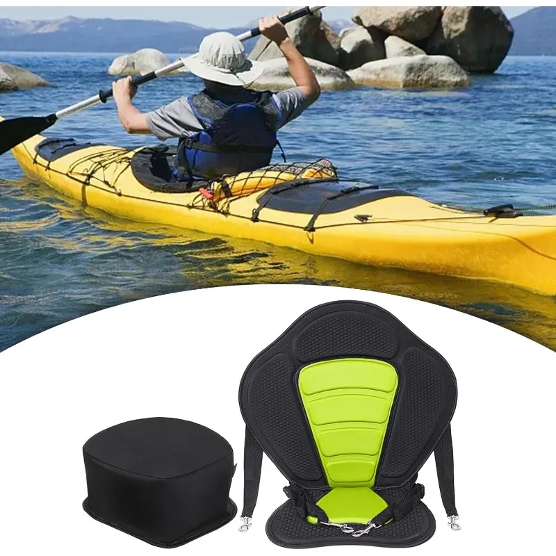 Kayak Seat Removable Boat Backrest Non-Slip SeatThick Padded Canoe Seat with High Backrest 4 Adjustable Straps and Hooks