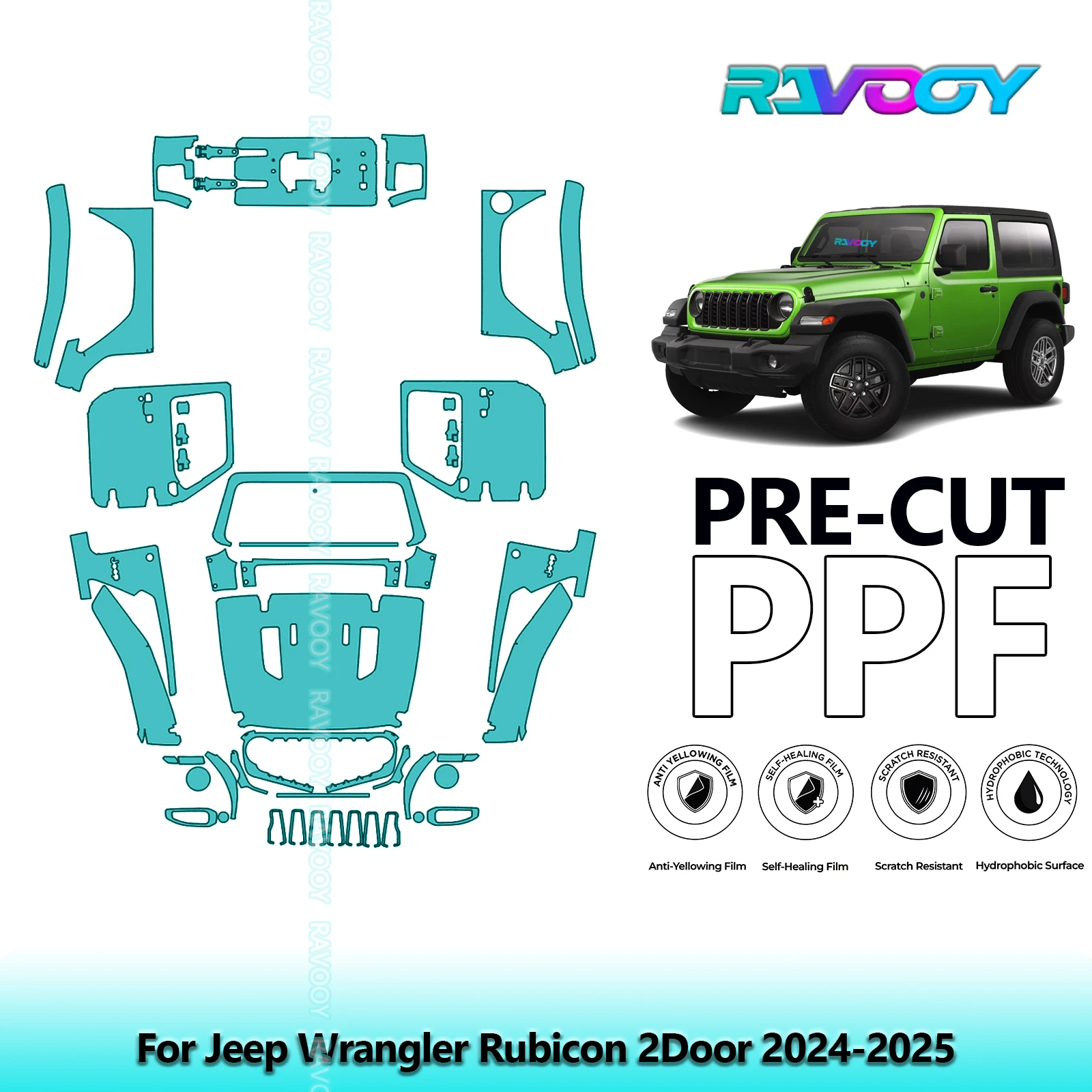

8.5Mil Precut PPF Paint Protection Film Full Vehicle For Jeep Wrangler Rubicon 2Door 2024-2025
