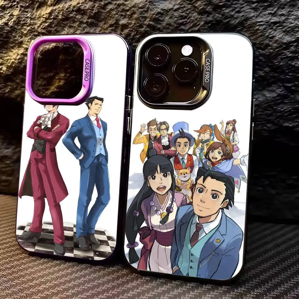 Coque de téléphone Anime Ace A- Attorney pour iPhone 17, 16, 15, 14, 13, 12, 11 Plus, Pro Max, intérieur argenté coloré