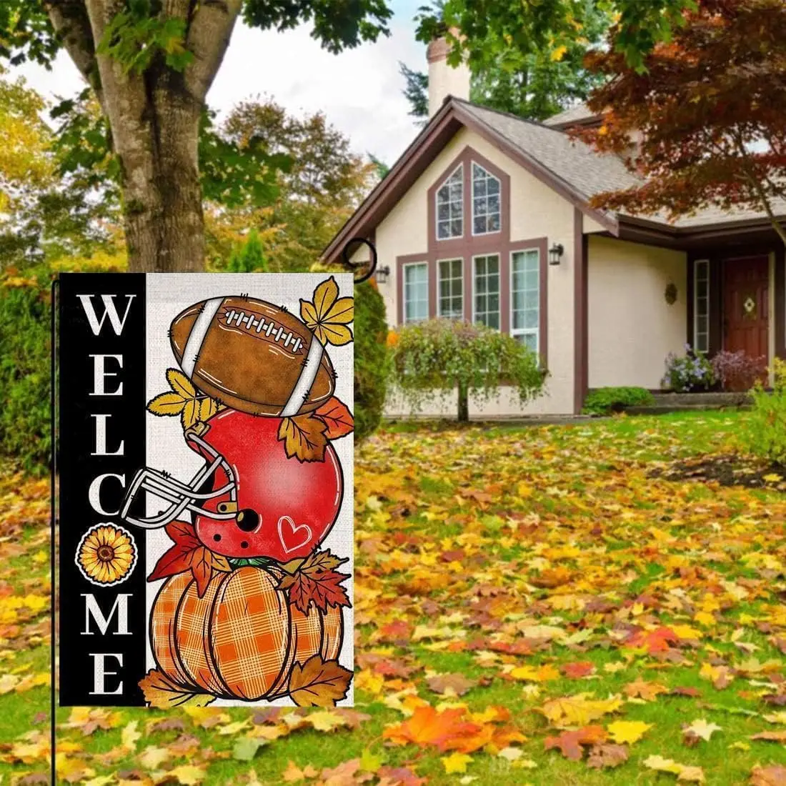 Baccessor Fall Football Welcome Garden Flags 12 x 18 Inch Vertical Double Sided, Pumpkin Autumn Sports Game Day Flag for Yard Th