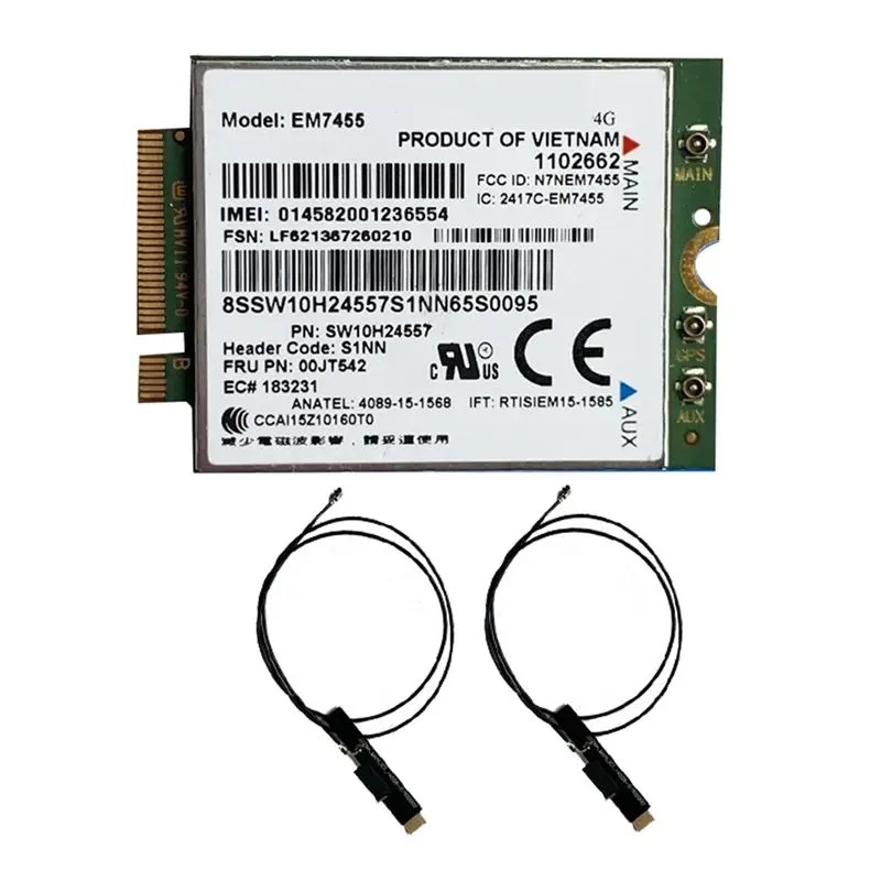 

Карта Sensitive Em7455 LTE 4G + антенна Gobi6000 FRU 00JT542 01AX756, комплект аксессуаров для Thinkpad T460 T460P L560 Yuga 260 P50 P70