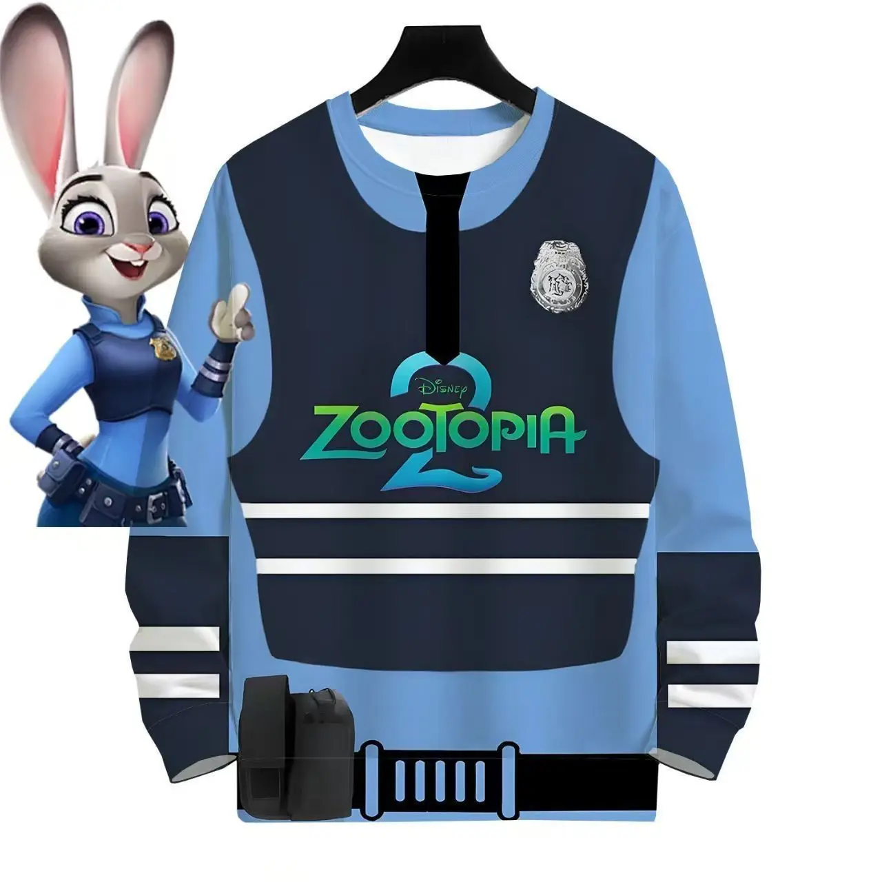 

Crazy Animal City Judy Rabbit Pattern Clothes Autumn and Winter New 3D Printing Loose Round Neck T-shirt Trend