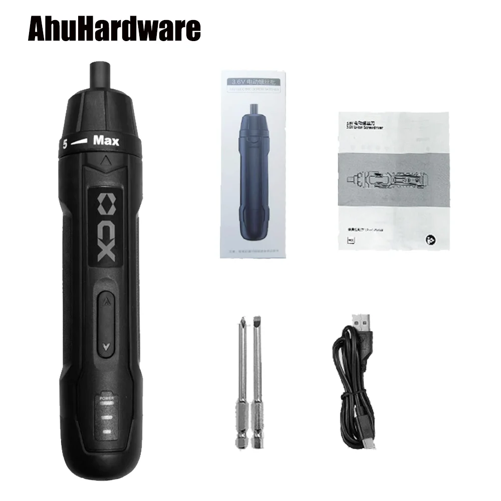 AhuHardware 2000mAh 6-gear Cordless Electric Screwdriver Rechargeable 1300mah Lithium Battery Mini Drill 3.6V Power Tools Set