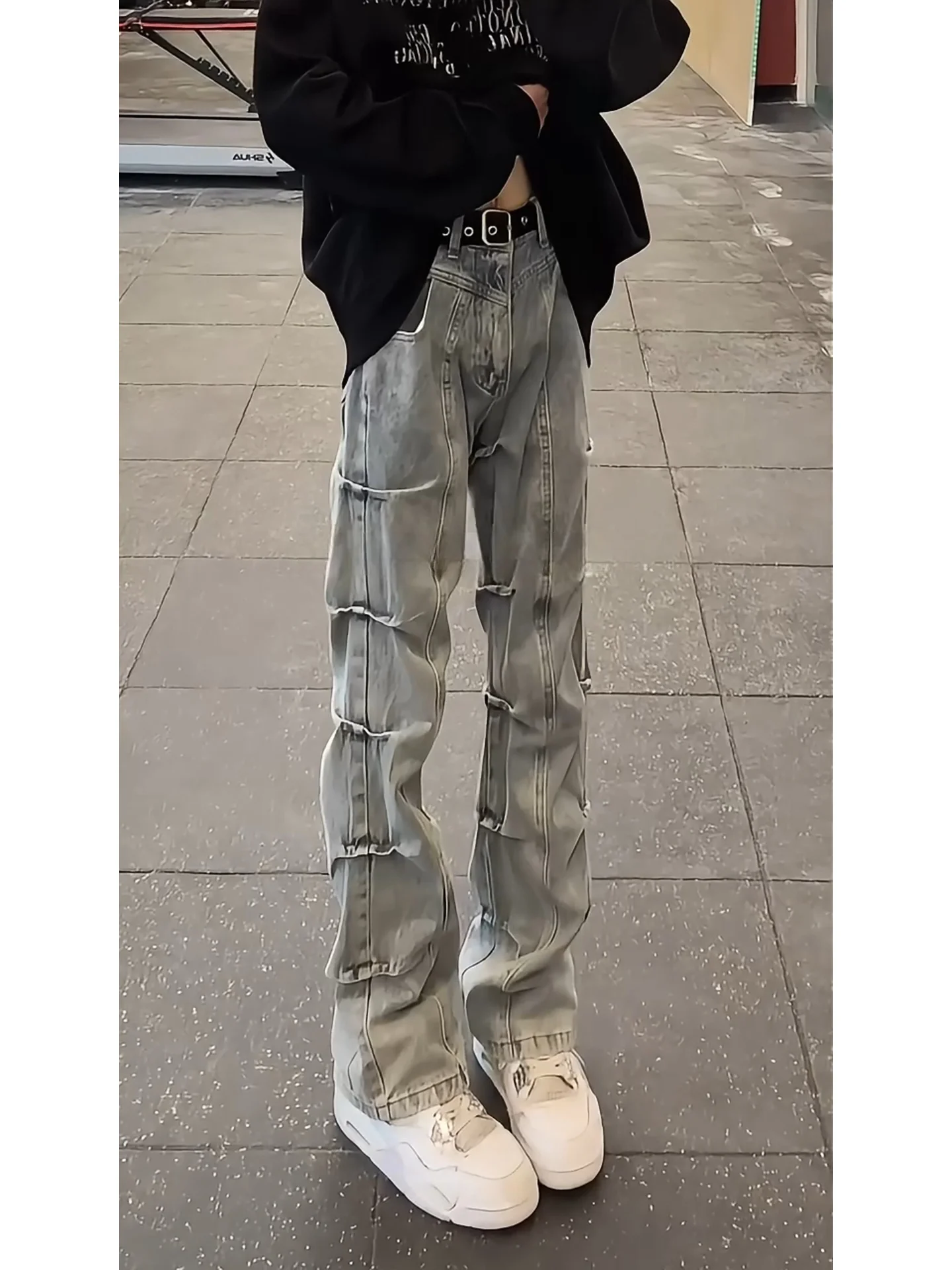 

Мужские джинсы Waed Blue Folded Straight Leg: осенне-зимние, американские, ретро, зауженные, универсальные, длинные брюки, молодежные, модные, износостойкие.