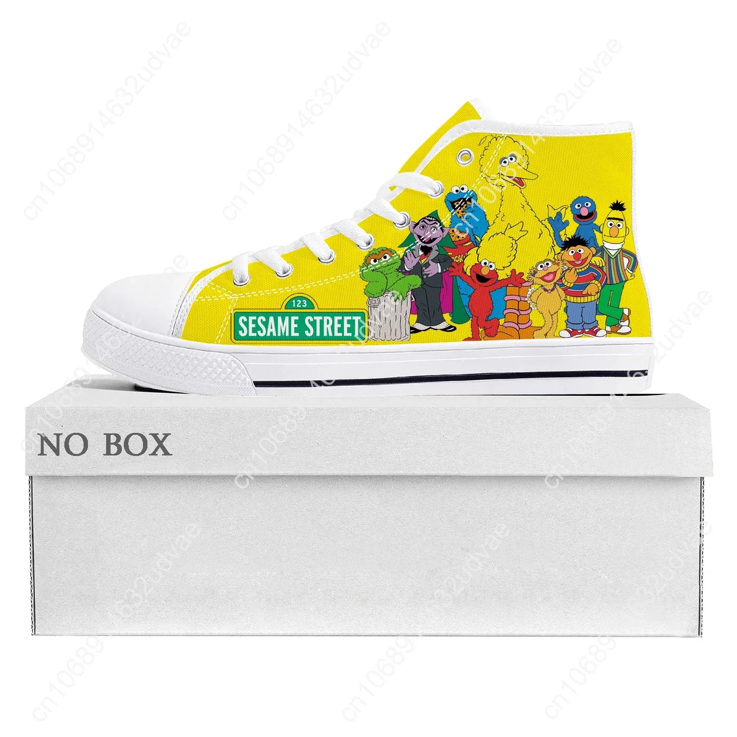 Sesame Street Cookie Monster Elmo High Top Sneakers High Quality Mens Womens Teenager Canvas Sneaker Couple Shoes Custom Shoe