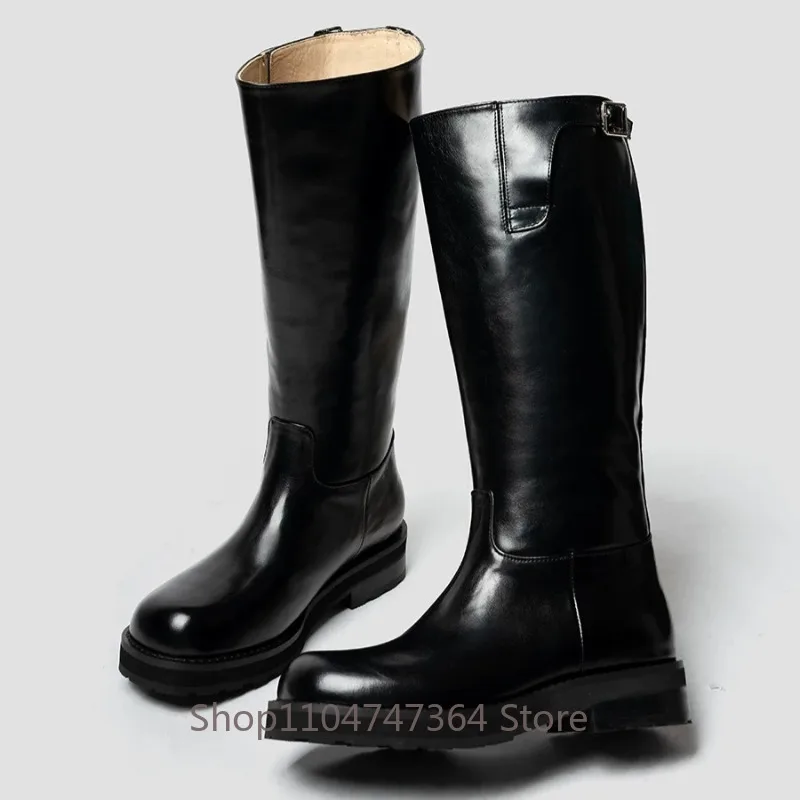 Luxury Designer Genuine Leather Knee High Long Boots Men's Shoes Autumn Winter Warm Plush Snow Boots Male Chelsea Knight Boots
