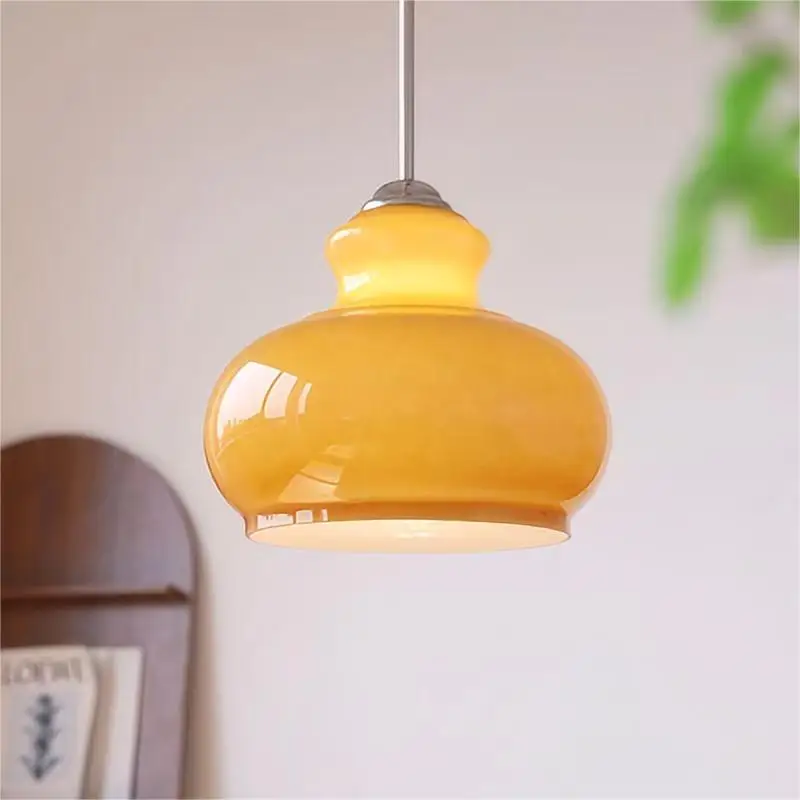 Nordic Cream Wind Glass Chandelier French Postmodern Green Orange Study Room Bedroom LED Pendant Lamp