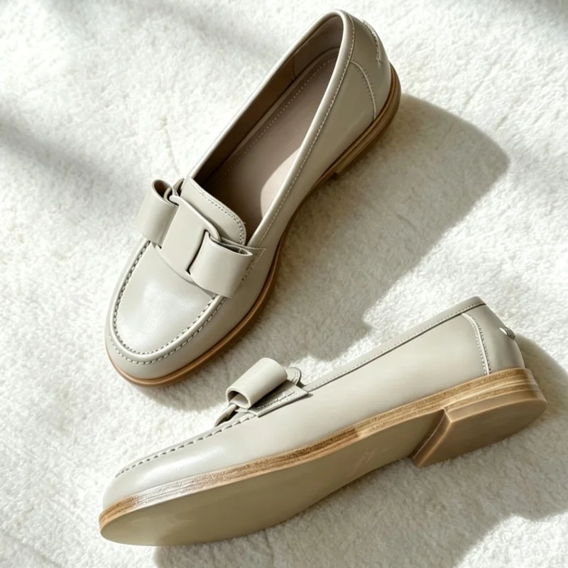 New High-Quality Genuine Leather Women'S Flat Shoes Pure Color Soft Low-Heeled Shoes, No Logo Customizable Casual Women'S Shoe