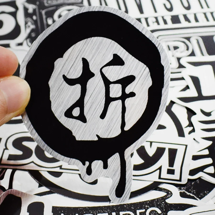 50 PCS Metallic Style Black and White Sticker JDM Punk Graffiti Cool Stickers Toys for DIY Skateboard Laptop Waterproof Stickers