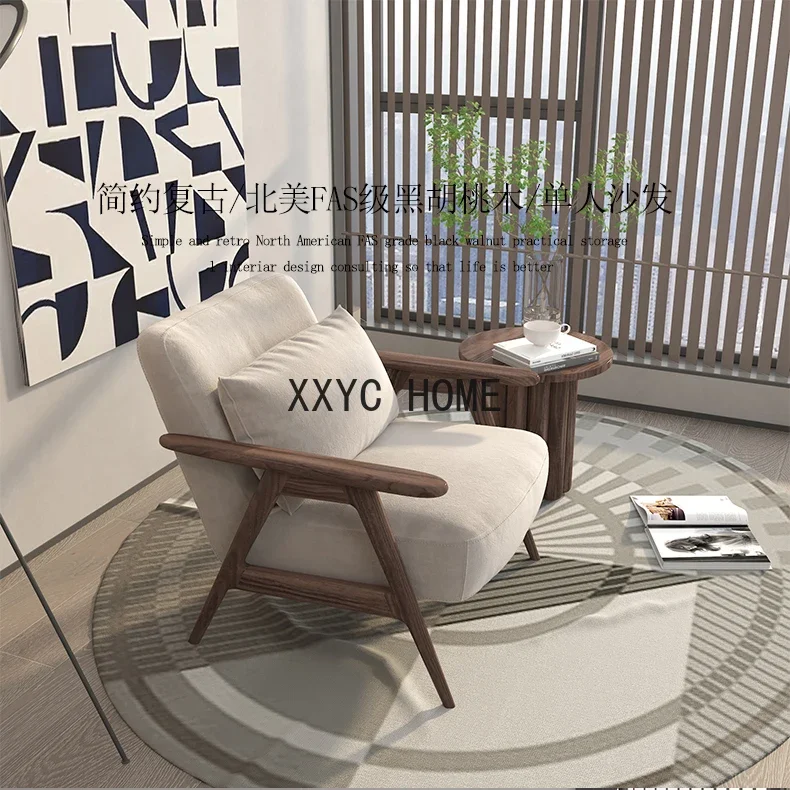 

Nordic Solid Wood Single Sofa Living Room Couch Bedroom Fabric Craft Balcony Leisure Chair