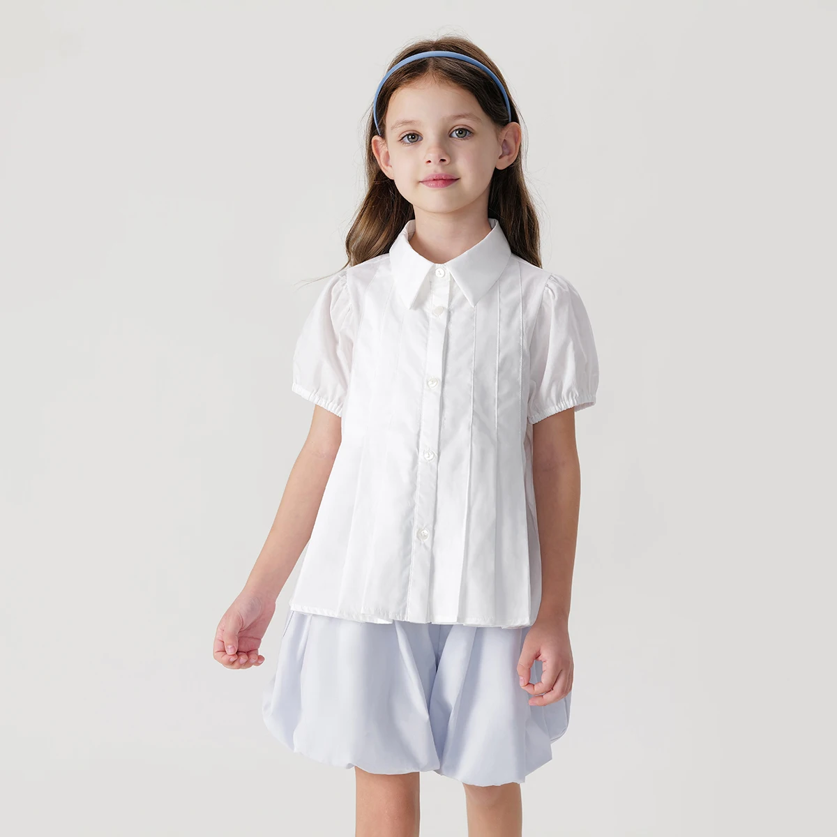 

MARC&JANIE Girls Sweet Bubble Sleeve Short Sleeve Shirt Kids Cotton Tops Blouse for Summer 240602