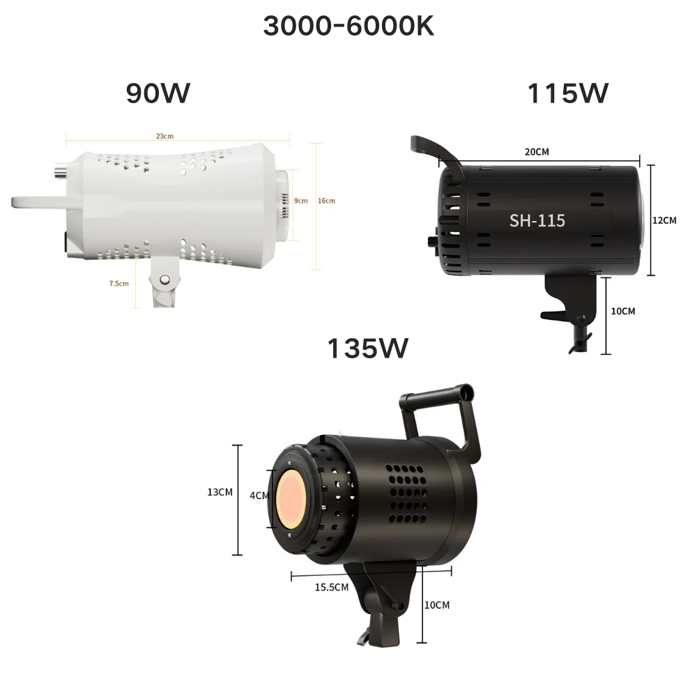 Комплект для видеостудии Bowens, 90/135 Вт, комплект для фотосъемки с регулируемой яркостью, светодиодная лампа, вспышка для студии, 220 В, освещение 3000-6000 К, 3 цвета