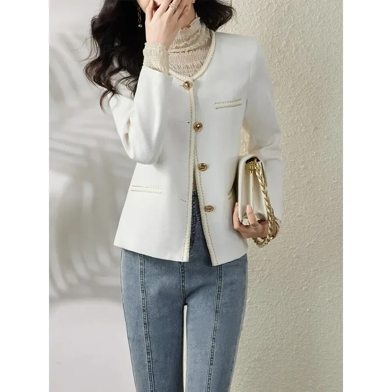 Women Casual Blazer Ladies Female O-Neck Long Sleeve Solid Jacket Coat For Autumn Winter