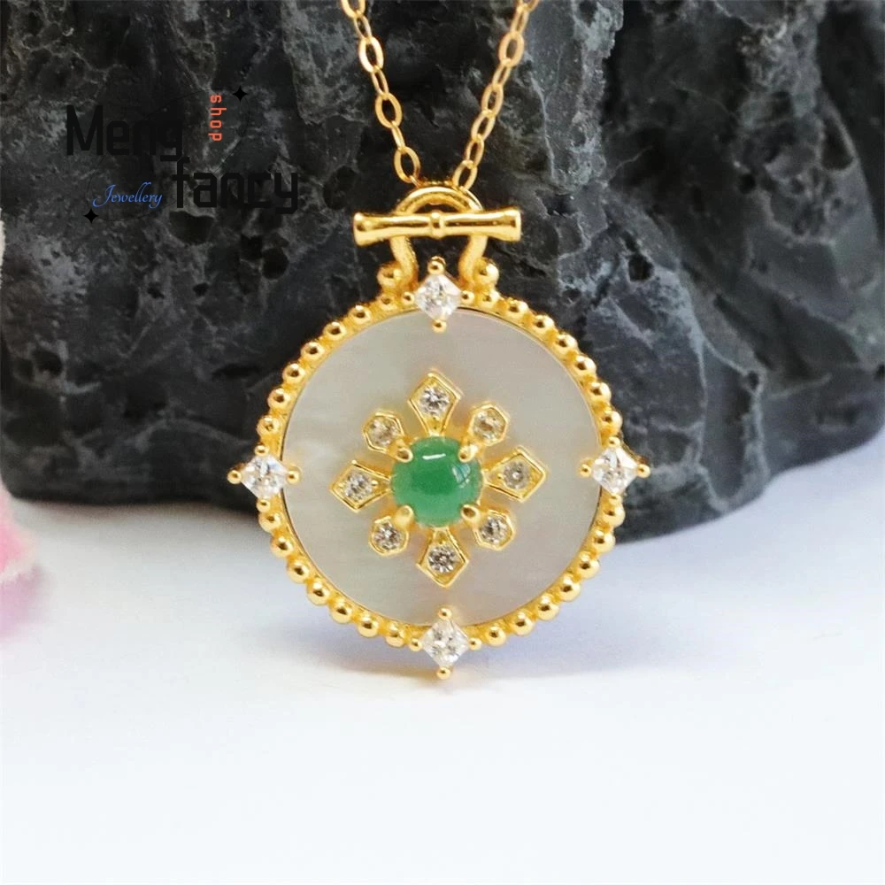 

S925 Silver Lnlaid Natural Ice Jadeite Safe Buckle Exquisite Elegant High-grade Pendant Luxury Quality Fine Jewelry Holiday Gift