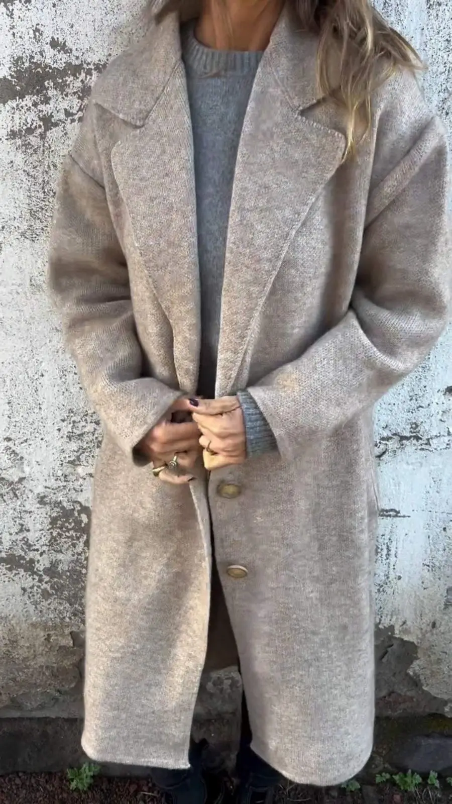 Cappotto di lana casual a maniche lunghe con bottoni con risvolto autunno e inverno abbigliamento donna