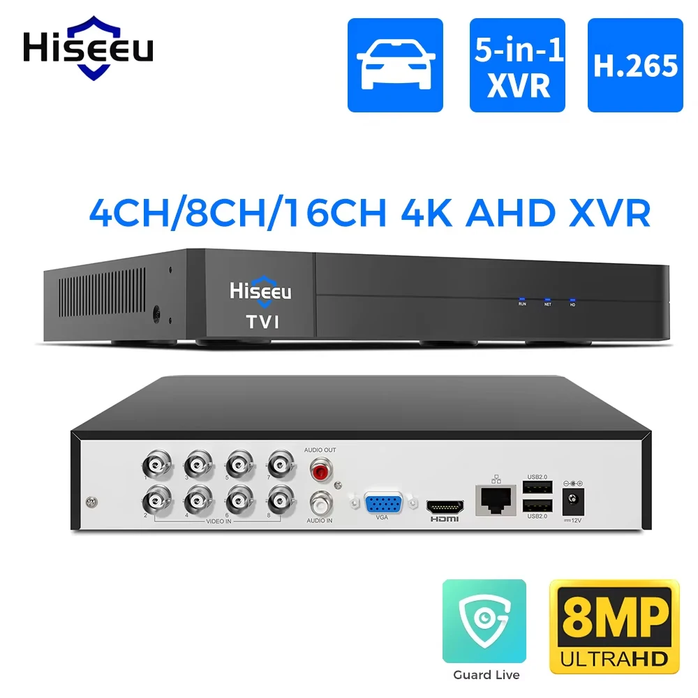 

Hiseeu 5 in 1 4K 8MP AHD DVR XVR CCTV 4CH 8CH 16CH 1080P 4MP 5MP Hybrid Security Dihgital Video Recorder Camera Guard Live