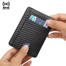 Carbon Fiber RFID Blocking Slim Wallet Credit Card Holder Pu Leather Minimalist Male Smart Wallets for Men Billetera Hombre
