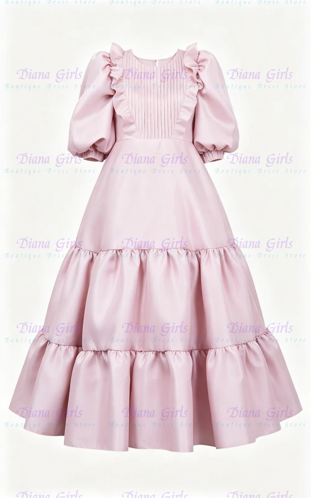 Lovely Flower Girl Dress Quality Blue Satin Fluffy with Exquisite Pleated Design for Kids Birthday Party Evening Ball Gowns