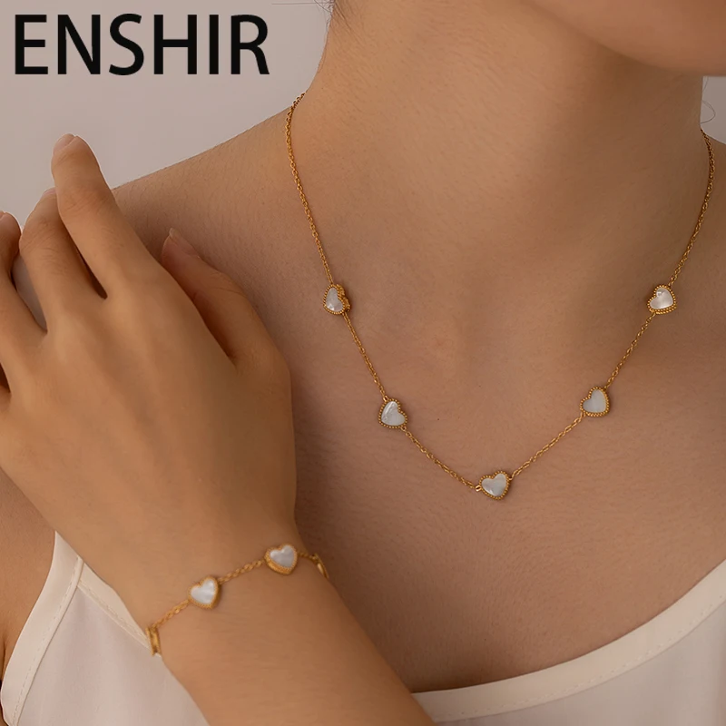 

ENSHIR из нержавеющей стали 316L, ожерелье с сердечком, браслет, серьги для женщин и девочек, простой модный комплект ювелирных изделий, подарки на каждый день