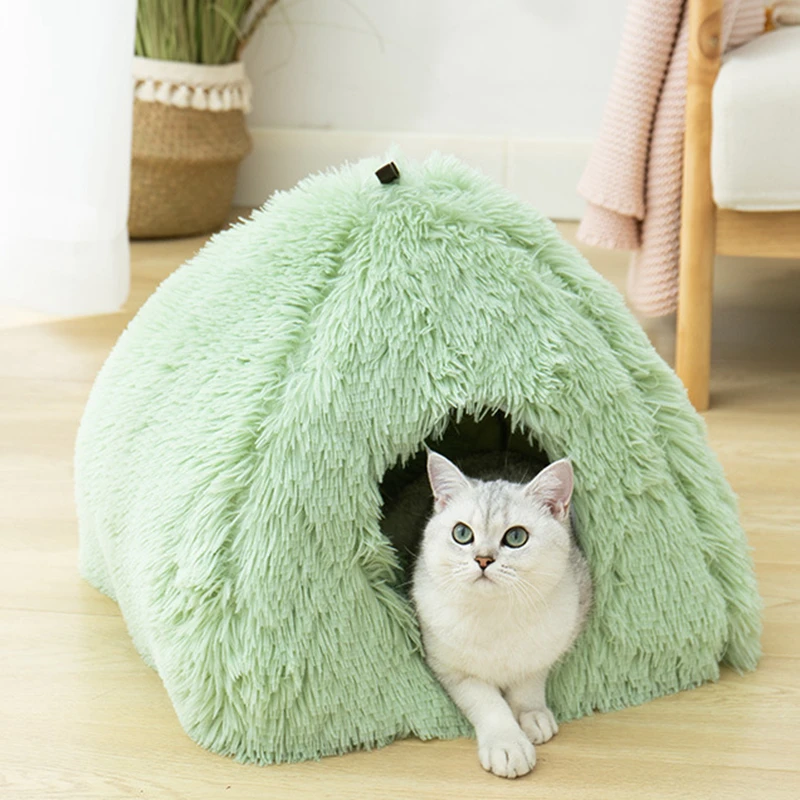 

Plush Cat House Fully Enclosed Cats House Pet Basket Mat Small Dog Kennel 2 In 1 Mongolian Yurt Kitten Tent House Beds For Cat