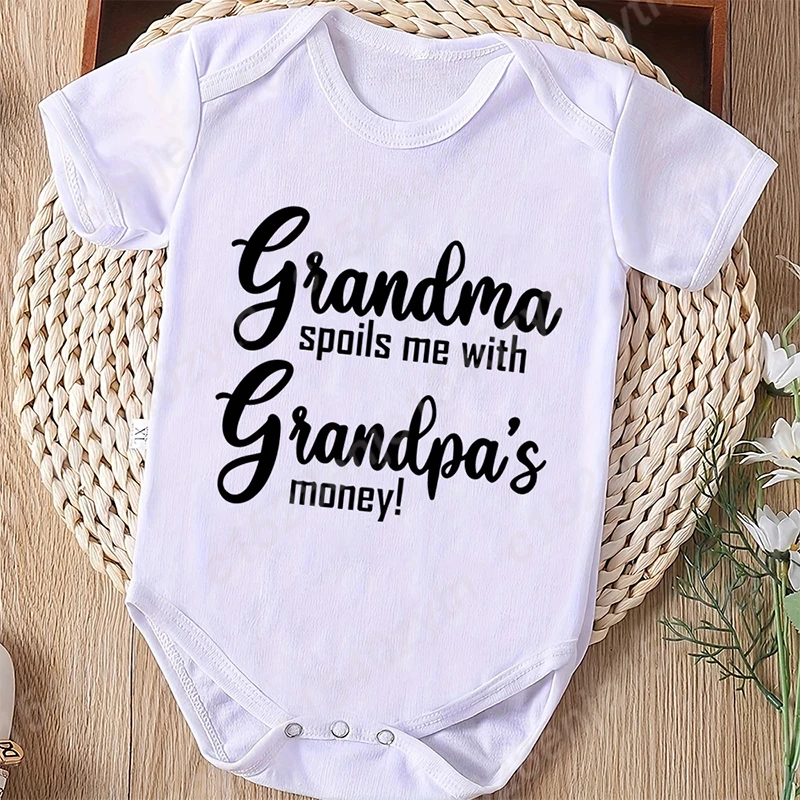 

Grandma Spoils Me With Grangpa's Money Infant Bodysuit, Summer Short Sleeve Jumpsuit For Baby Boys Girls, Casual Comfy Bodysuits