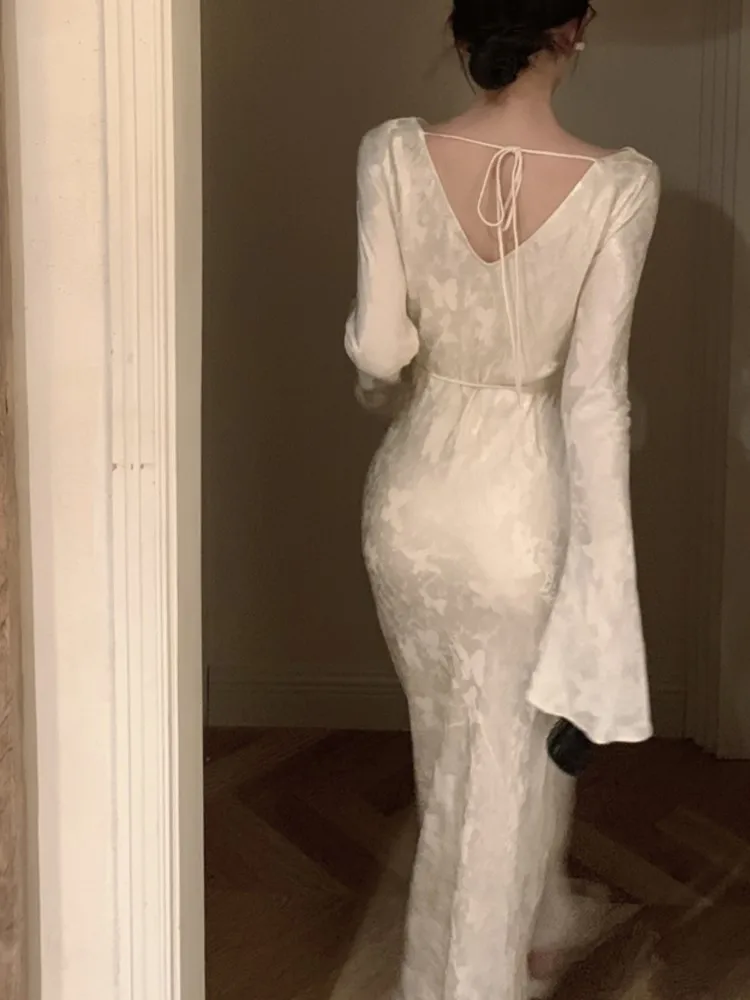 Robe de Soirée de Mariage pour Femme, Manches Évasées, Col Osccorporelle, Vintage Français, Bal, Midi, Éducatif, Nouvelle Collection Automne