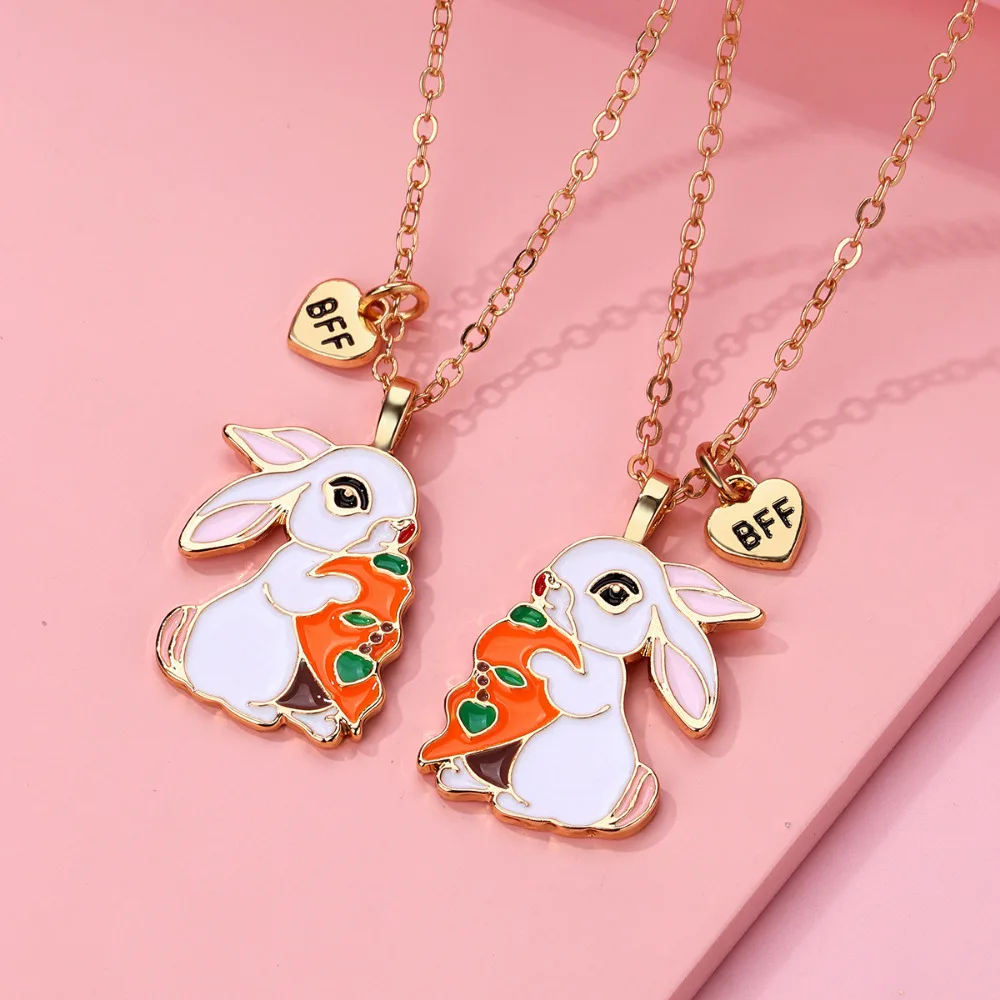 Lovecryst 2 قطعة/المجموعة لطيف الحيوان أرنب عناق الجزر خياطة أفضل صديق قلادة BFF الصداقة مجوهرات هدايا للفتيات #5