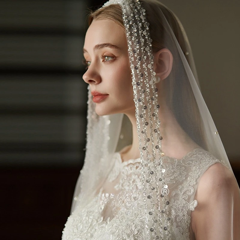 

single-layer women's piece beads metal hair comb veil bride certificate wedding veil