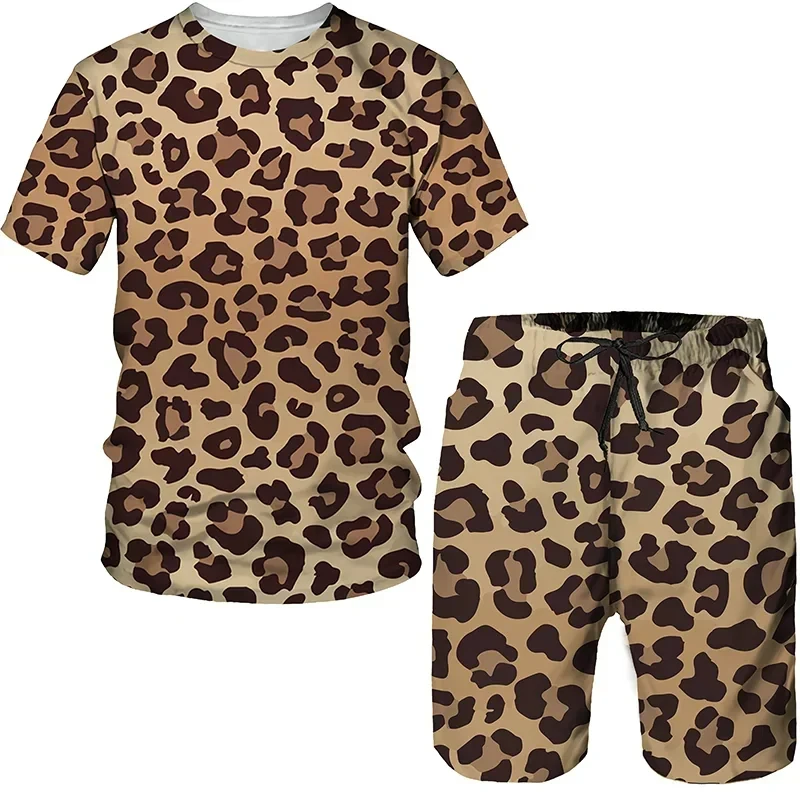 Leopard Camouflage 3D Print T-Shirts Shorts Sets Men's Tracksuits Oversized Short Sleeve T Shirt Pants Set Man Suits Clothing