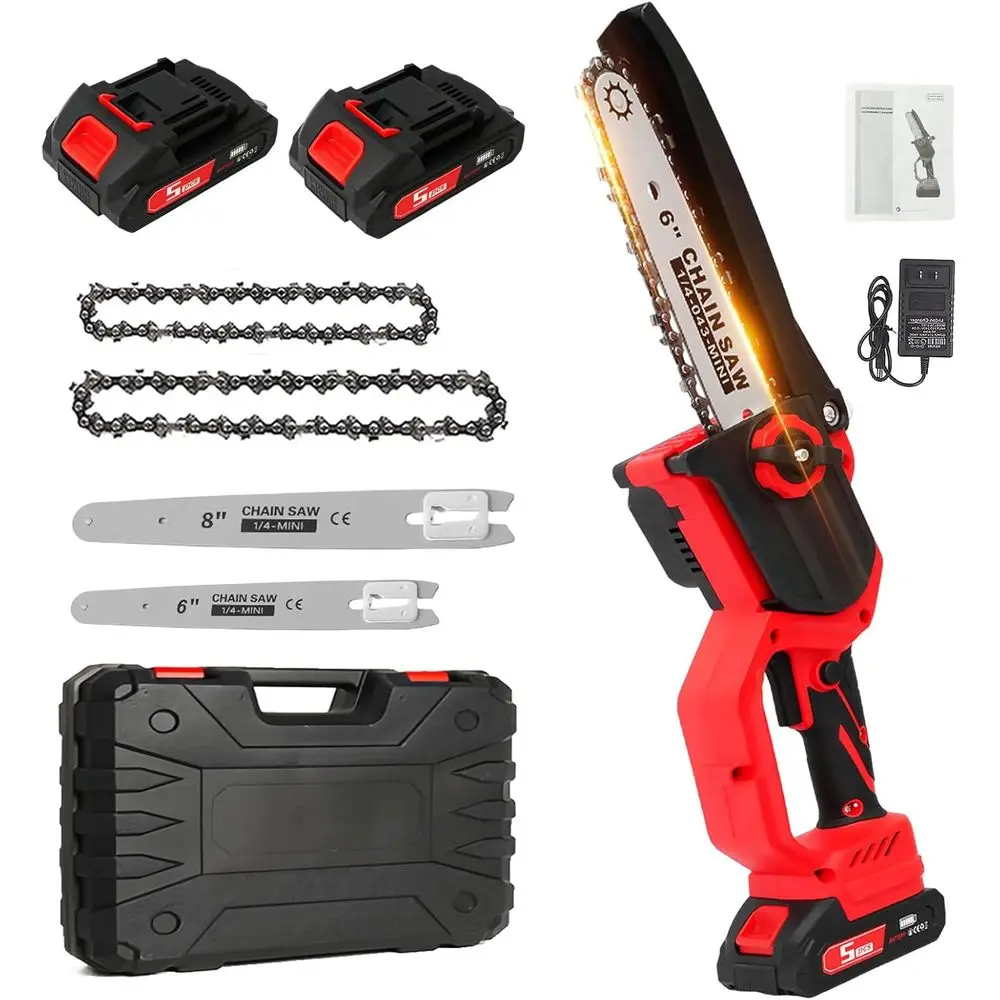 

Аккумуляторная мини-бензопила, 8-дюймовая и 6-дюймовая электрическая цепная пила с батареями 2x2,0 Ач, ручная цепная пила с питанием от аккумулятора, для деревьев