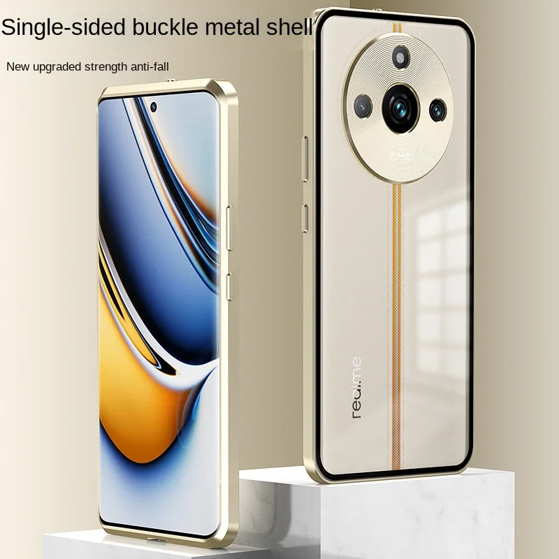 Realme 11 Pro 5G RMX3770 Case Metal Bumper with Clear Tempered Glass Hard Cover Phone Case for Realme 11 Pro Plus 5G RMX3740
