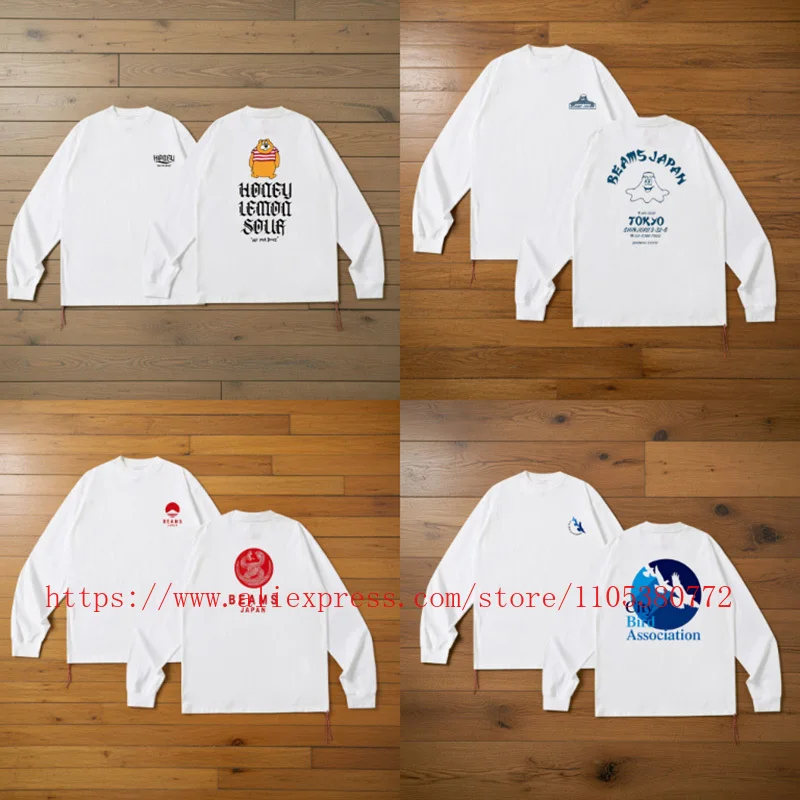 2026 New Beams Men's Long Sleeve T-Shirt Letter Logo Print High Quality Oversized Casual Cotton Crewneck Top Rapid Delivery