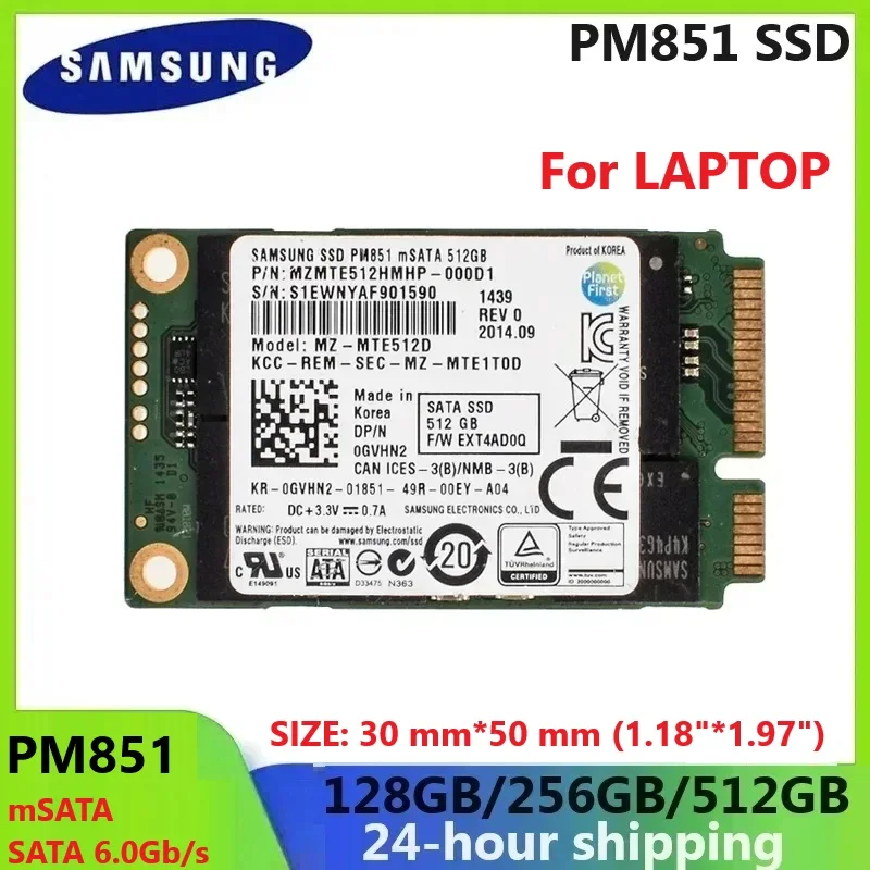 SAMSUNG SSD PM851 내부 솔리드 스테이트 드라이브 mSATA SATA 6.0Gb/s 내부 SSD 128GB 256GB 1.8인치 Nvme SATAIII TLC disco duro