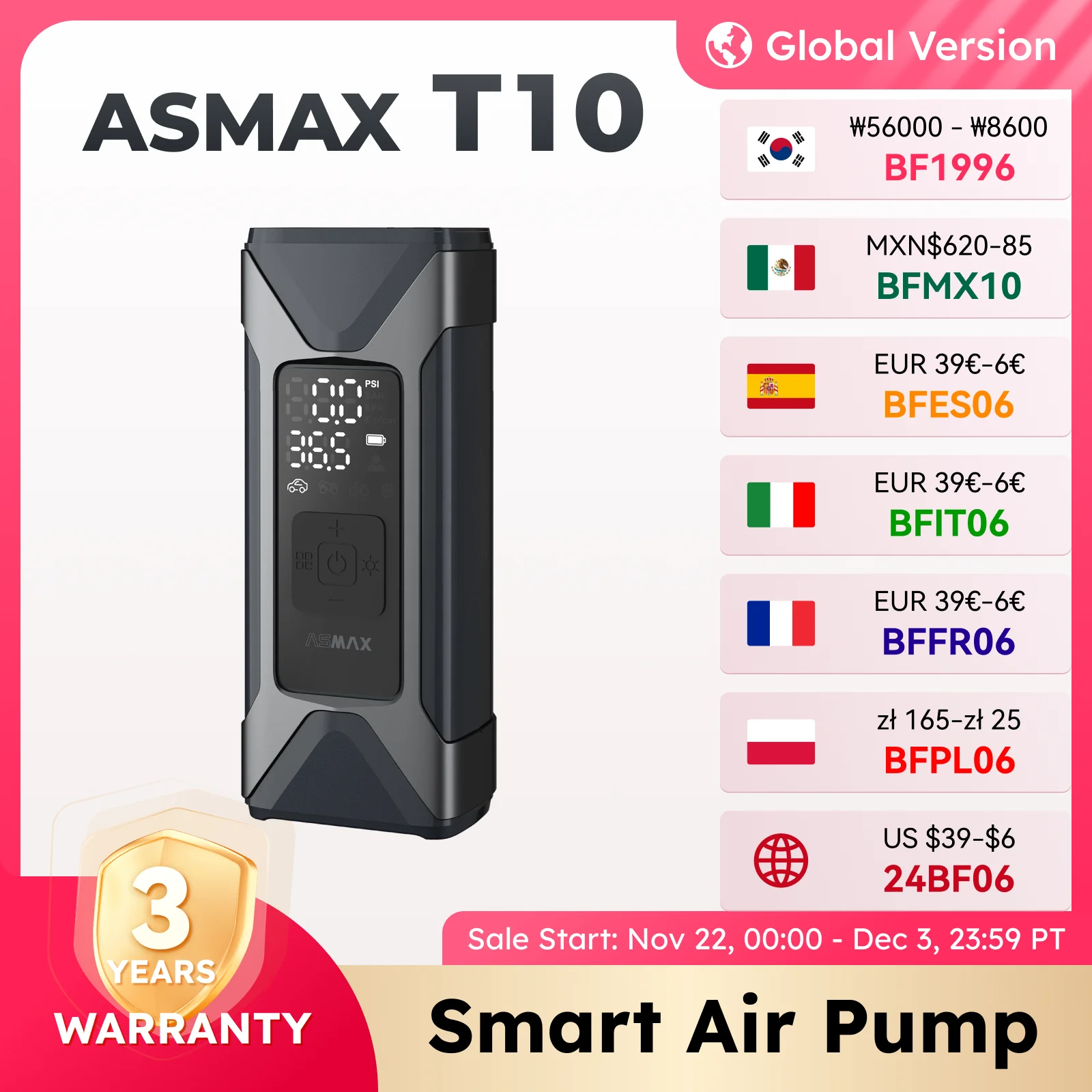 ASMAX Motorcycle Air Pump 7500mAh Tyre Electric Inflator Pump 160PSI Portable Inflator Pump for Car Bicycle Balls Air Compressor