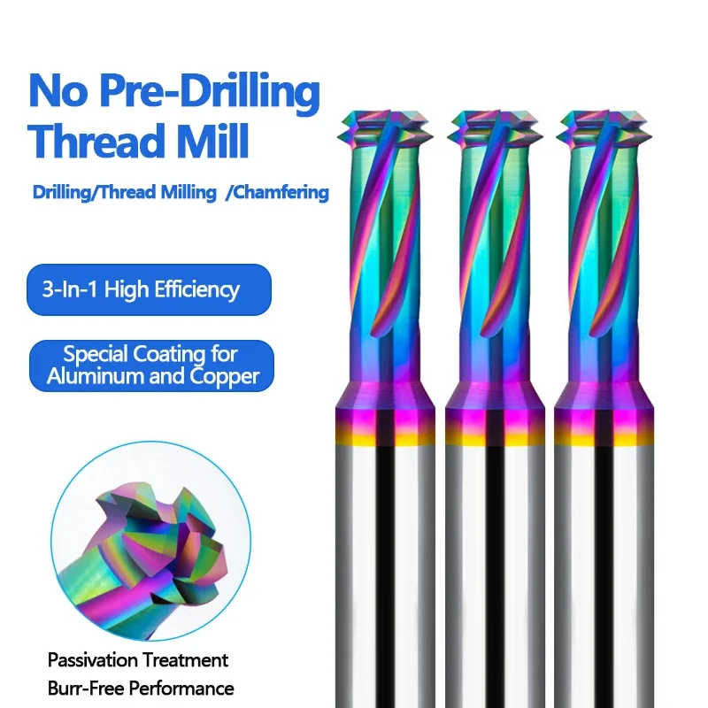 

Colorful Multifunctional No Pre-Drilling Thread Mill M1.6 M2 M4 M5 M6 3-In-1 Drill Tap Integrated Aluminum Alloy Thread Milling