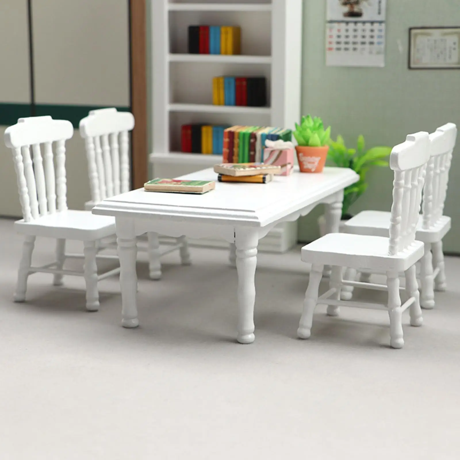 

5x Mini Dollhouse Table Chair 1/12 Living Room Kitchen Micro Landscape Food Decoration Kids Gift Wooden Furniture Ornaments