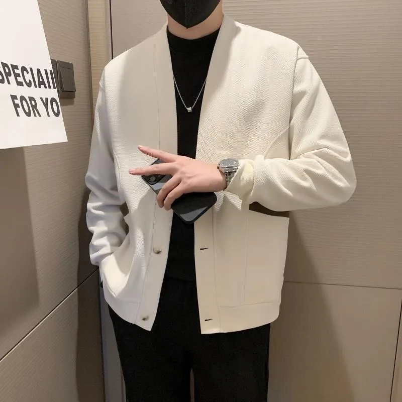 Autumn and Winter Solid Color Long-sleeved V-neck Cardigan Sweater Men's Knitted Fashion Casual Loose Jacket