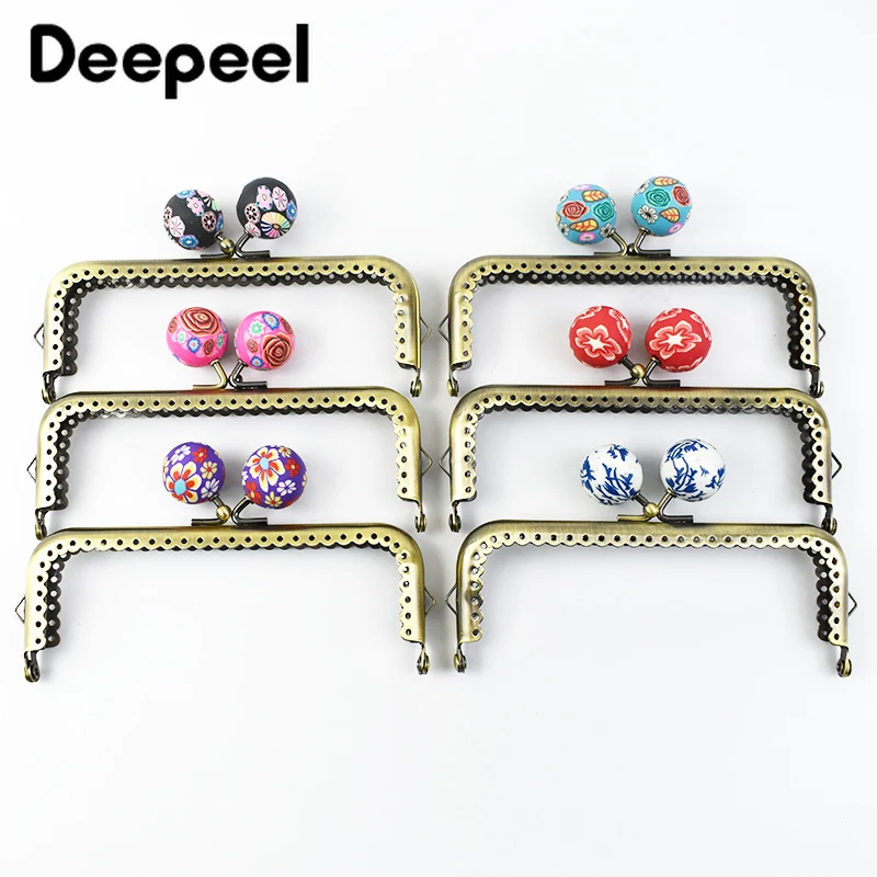 1/2/5Pcs 12cm Metal Handle Purse Bag Frame Retro Bead Kiss Clasp Brass Wallet Sewing Bracket Buckle DIY Hardware Accessories