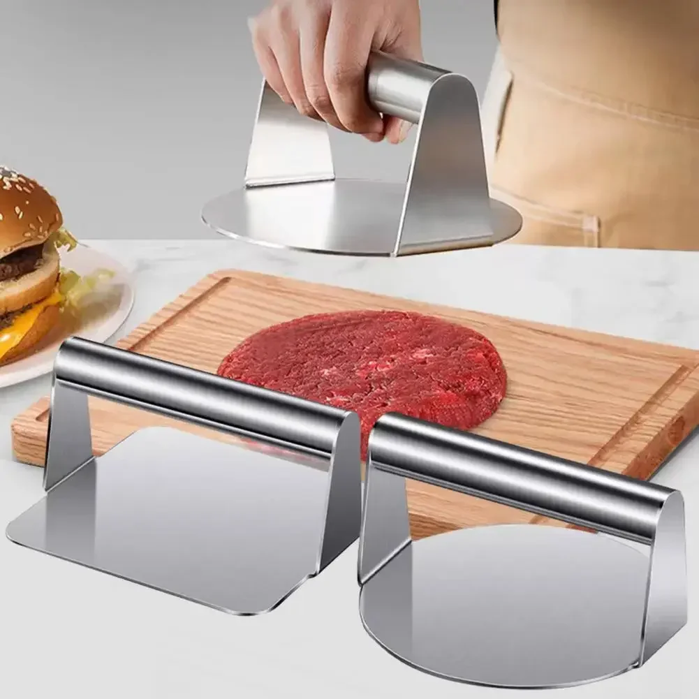 14*14cm Stainless Steel Hamburger Press Square Round Grill Griddle Meat Bacon Steak Burger Manual Smasher Tool Kitchen Gadgets