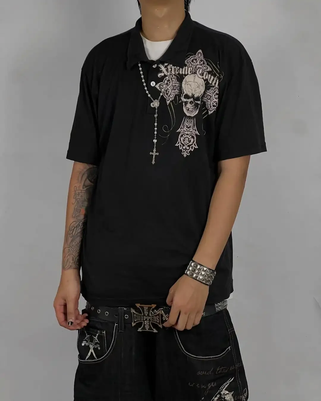 

Y2K Affliction, черная теннисная рубашка в стиле ретро, Harajuku, мужская и женская футболка с черепом и буквенным принтом, модные готические топы с короткими рукавами