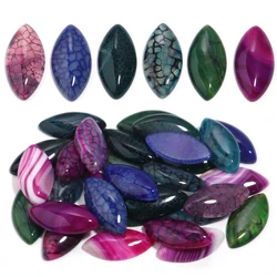 2pcs/lot 20x40mm Nature Stone Cabochon Horse Eyes Shape Scaly Striped Flat Back Setting Agate Beads For DIY Jewelry Making